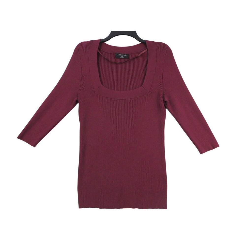 Lane Bryant Ribbed Box Neck‎ Burgundy Blouse Top 22/24